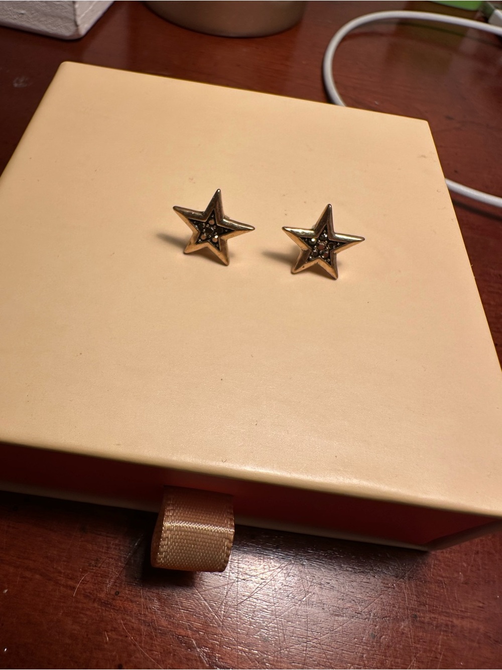 Antique Gold Tone Star Stud Earrings Rhinestone Celestial Statement Jewelry